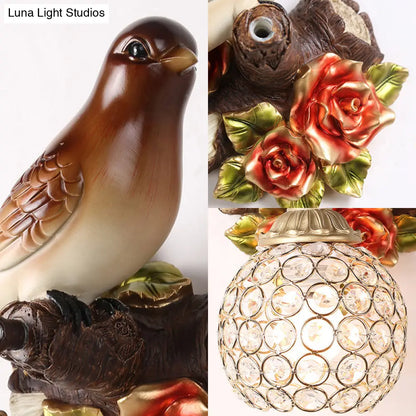 DecorBites™ Lodge Style Resin Bird Wall Sconce Light with Crystal Global Shade