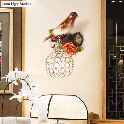 DecorBites™ Lodge Style Resin Bird Wall Sconce Light with Crystal Global Shade