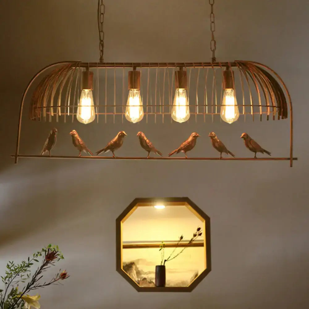 DecorBites™ metallic island lighting chain cord 4-light pendant in bronze with wire cage and exposed Edison bulbs