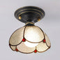 Lodge Style Stained Glass Foyer Flush Light with Petal Shade - Blue/White/Clear