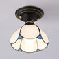 Lodge Style Stained Glass Foyer Flush Light with Petal Shade - Blue/White/Clear