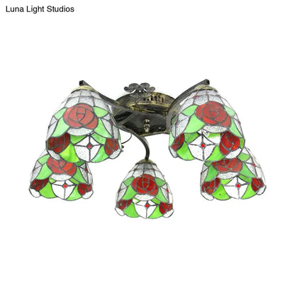 DecorBites™ DecorBites™ Lodge Style Stained Glass Rose Semi Flushmount with 5 Heads for Living Room - Clear/White Flush Lighting