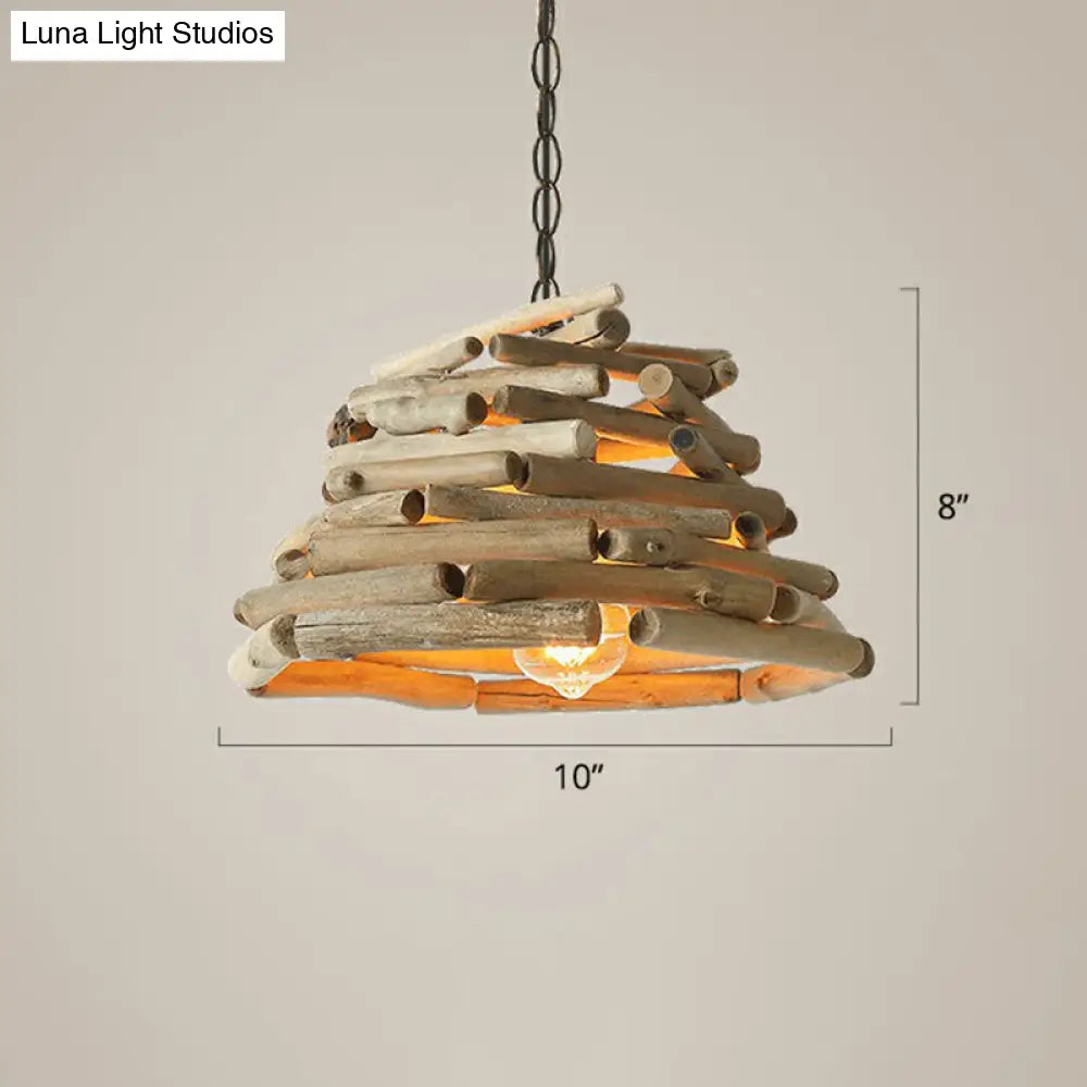 Lodge Wooden Pendant Light: Stacked Sticks Suspension Lamp for Dining Room