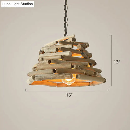 Lodge Wooden Pendant Light: Stacked Sticks Suspension Lamp for Dining Room