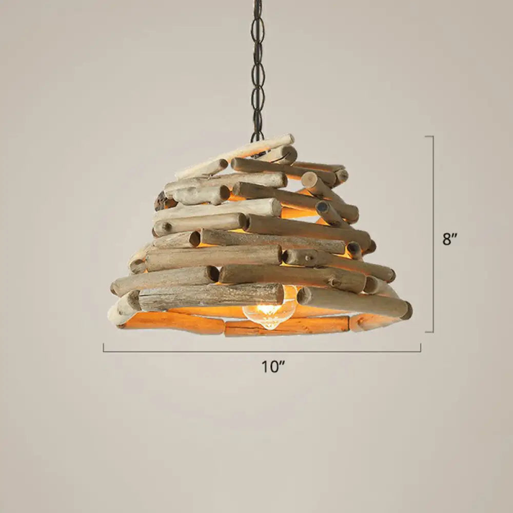 Lodge Wooden Pendant Light: Stacked Sticks Suspension Lamp for Dining Room