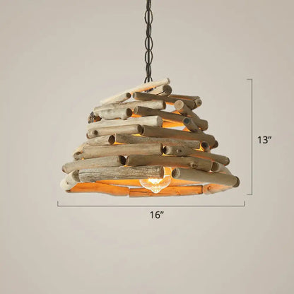 Lodge Wooden Pendant Light: Stacked Sticks Suspension Lamp for Dining Room