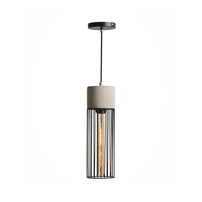 Loft Bedside Pendant Light with Cage and Cement Top in Grey/Red