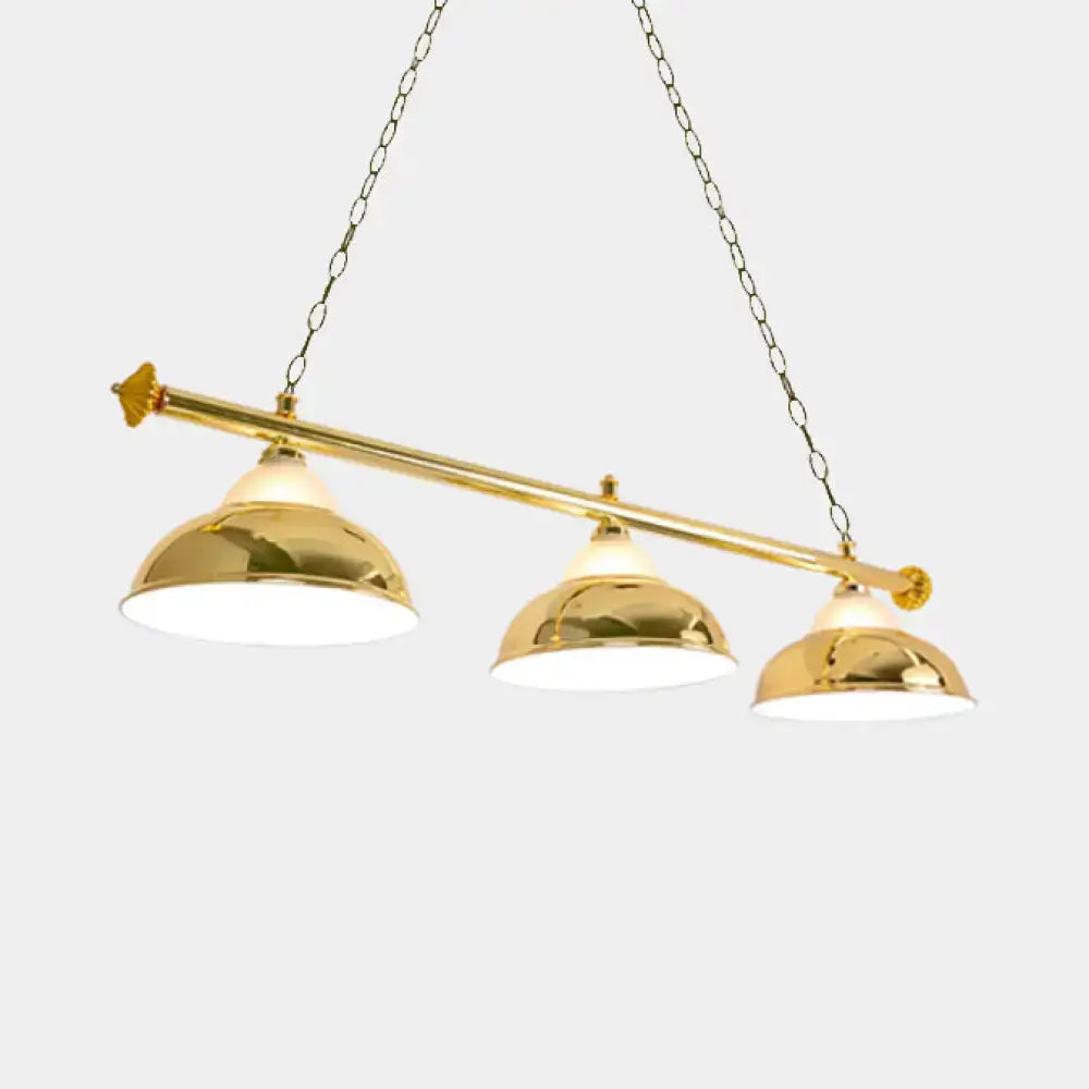 Brass-finished decorbites pendant light with three polished dome shades and chain suspension for 220v-240v use