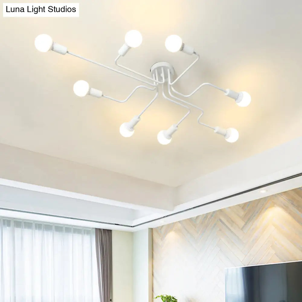 DecorBites™ DecorBites™ Loft Industrial Exposed Semi Flush Light Fixture - 4/6-Head Metallic Ceiling Light in Black/White for Living Room