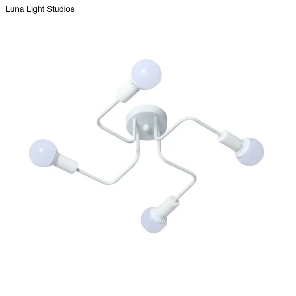 DecorBites™ DecorBites™ Loft Industrial Exposed Semi Flush Light Fixture - 4/6-Head Metallic Ceiling Light in Black/White for Living Room