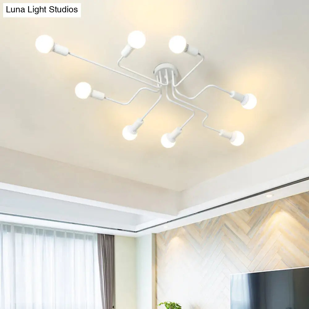 DecorBites™ DecorBites™ Loft Industrial Exposed Semi Flush Light Fixture - 4/6-Head Metallic Ceiling Light in Black/White for Living Room