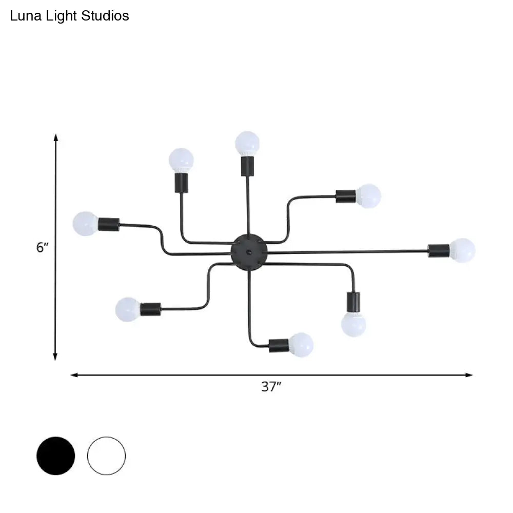 DecorBites™ DecorBites™ Loft Industrial Exposed Semi Flush Light Fixture - 4/6-Head Metallic Ceiling Light in Black/White for Living Room