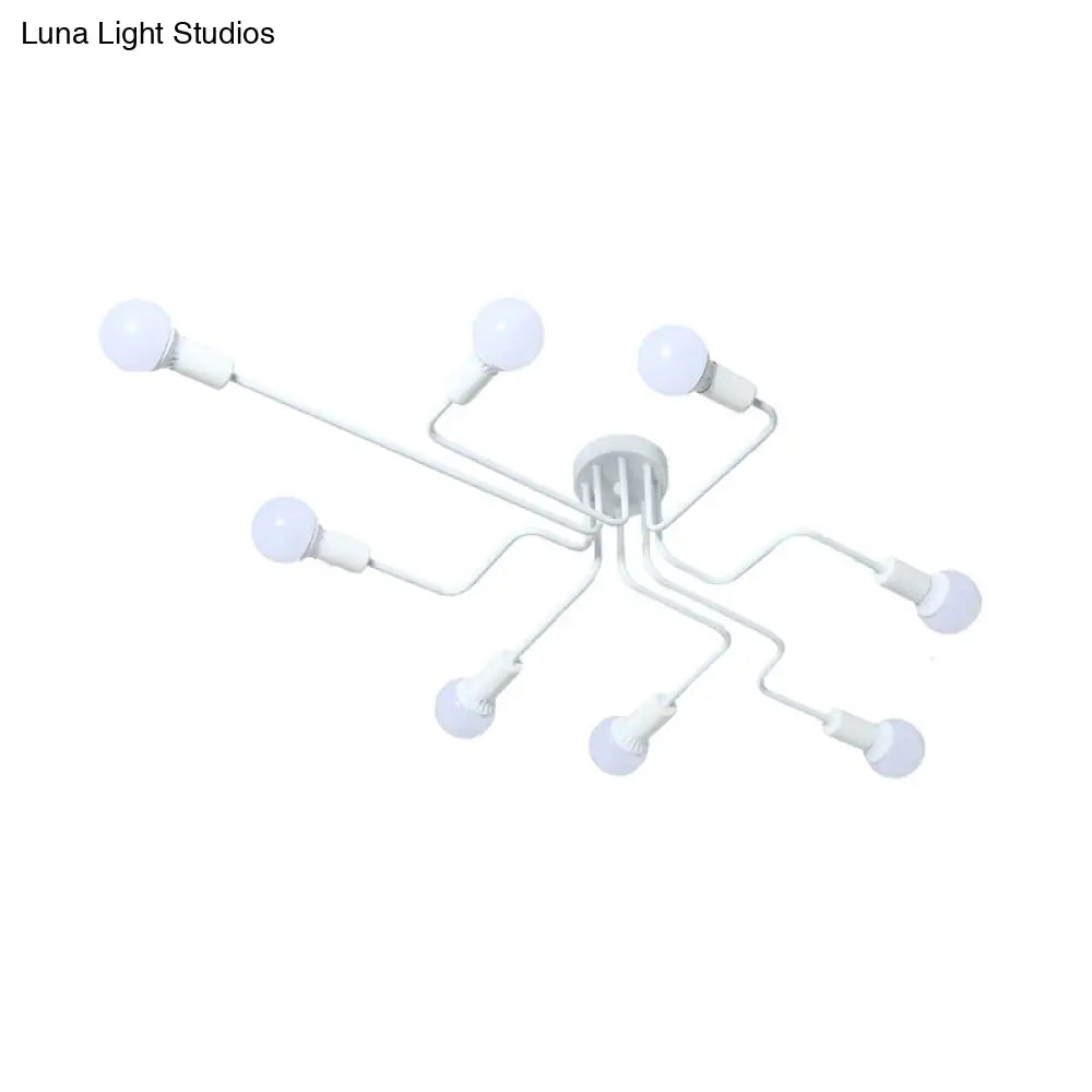 DecorBites™ DecorBites™ Loft Industrial Exposed Semi Flush Light Fixture - 4/6-Head Metallic Ceiling Light in Black/White for Living Room