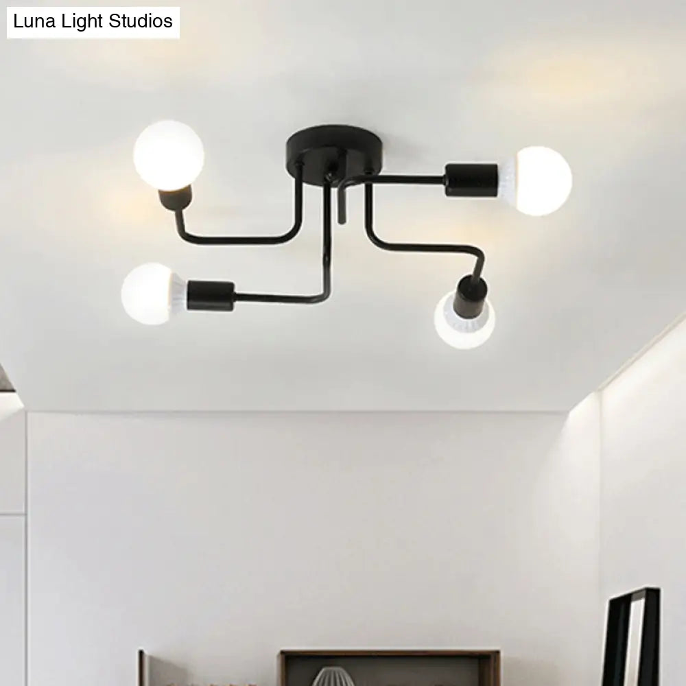 DecorBites™ DecorBites™ Loft Industrial Exposed Semi Flush Light Fixture - 4/6-Head Metallic Ceiling Light in Black/White for Living Room