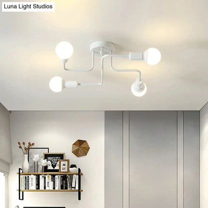 DecorBites™ DecorBites™ Loft Industrial Exposed Semi Flush Light Fixture - 4/6-Head Metallic Ceiling Light in Black/White for Living Room
