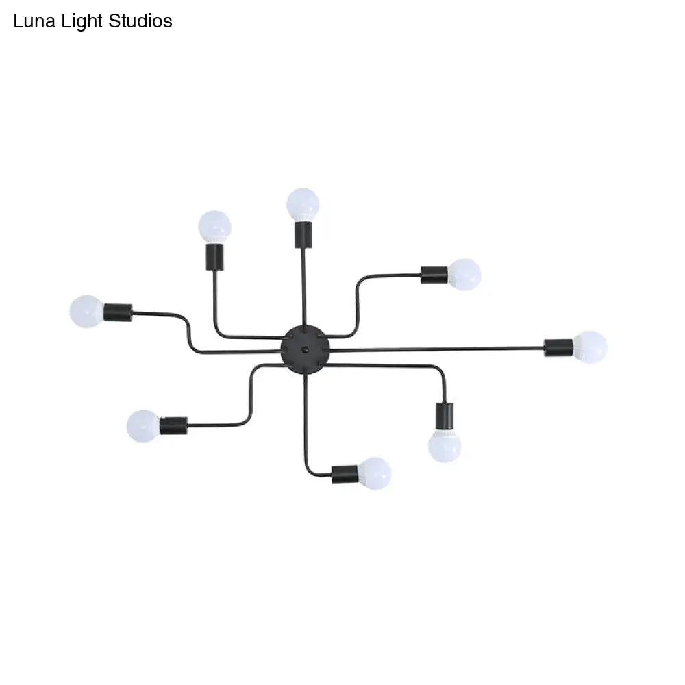 DecorBites™ DecorBites™ Loft Industrial Exposed Semi Flush Light Fixture - 4/6-Head Metallic Ceiling Light in Black/White for Living Room