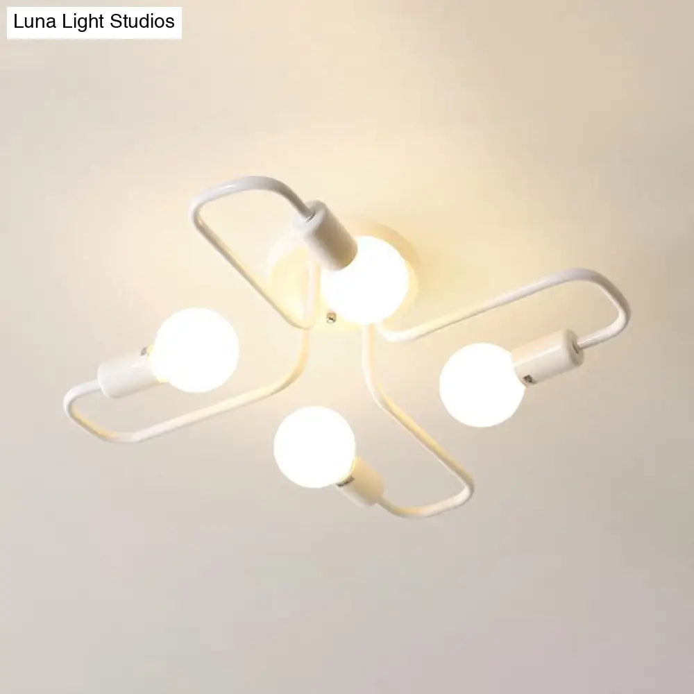 DecorBites™ DecorBites™ Loft Industrial Exposed Semi Flush Light Fixture - 4/6-Head Metallic Ceiling Light in Black/White for Living Room