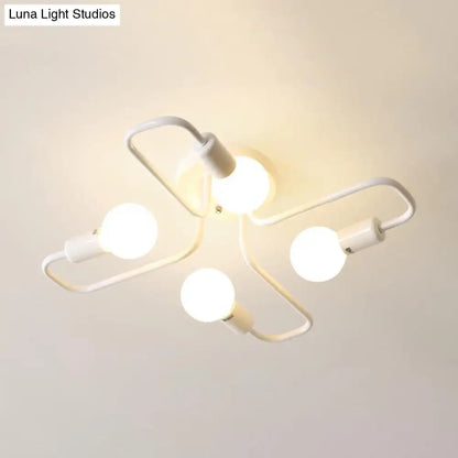 DecorBites™ DecorBites™ Loft Industrial Exposed Semi Flush Light Fixture - 4/6-Head Metallic Ceiling Light in Black/White for Living Room