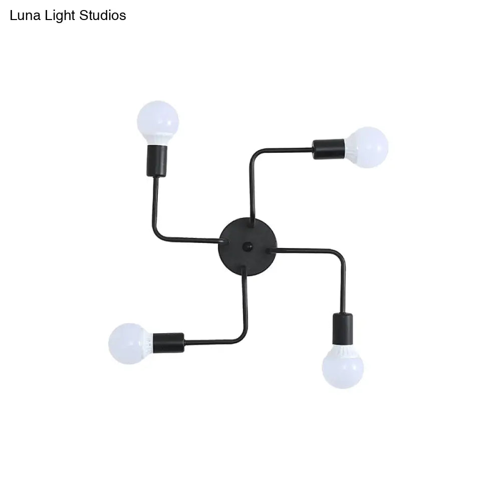 DecorBites™ DecorBites™ Loft Industrial Exposed Semi Flush Light Fixture - 4/6-Head Metallic Ceiling Light in Black/White for Living Room