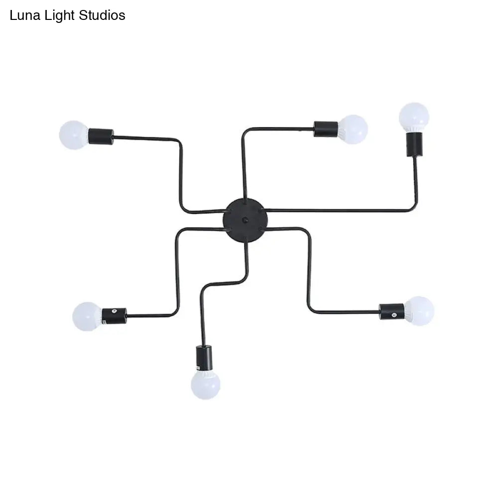 DecorBites™ DecorBites™ Loft Industrial Exposed Semi Flush Light Fixture - 4/6-Head Metallic Ceiling Light in Black/White for Living Room