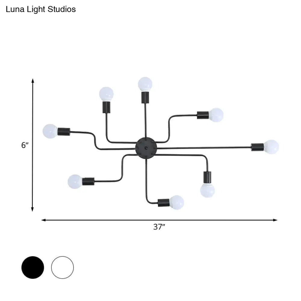 DecorBites™ DecorBites™ Loft Industrial Exposed Semi Flush Light Fixture - 4/6-Head Metallic Ceiling Light in Black/White for Living Room