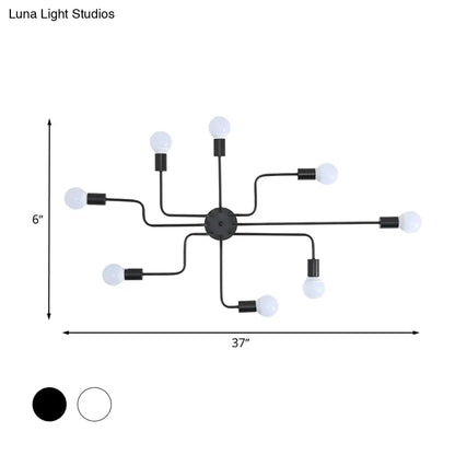 DecorBites™ DecorBites™ Loft Industrial Exposed Semi Flush Light Fixture - 4/6-Head Metallic Ceiling Light in Black/White for Living Room