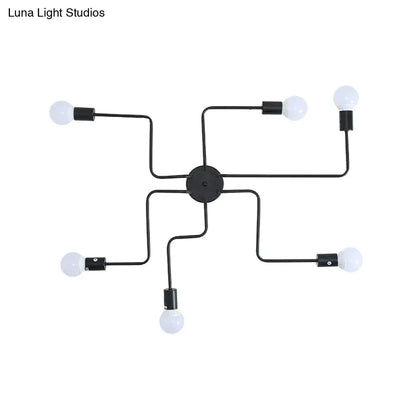 DecorBites™ DecorBites™ Loft Industrial Exposed Semi Flush Light Fixture - 4/6-Head Metallic Ceiling Light in Black/White for Living Room