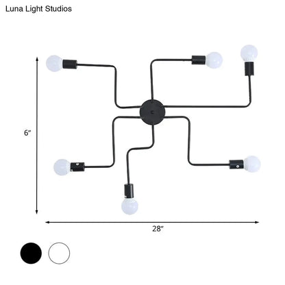 DecorBites™ DecorBites™ Loft Industrial Exposed Semi Flush Light Fixture - 4/6-Head Metallic Ceiling Light in Black/White for Living Room