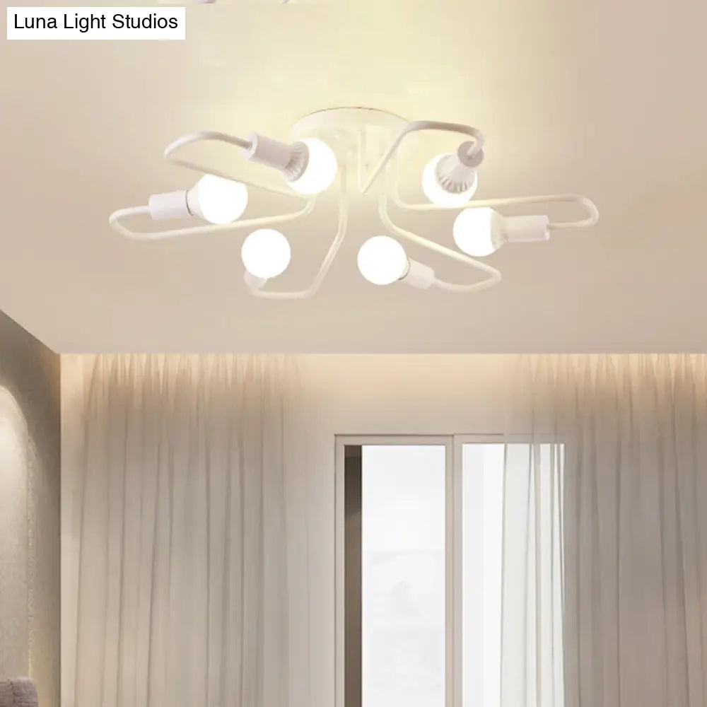 DecorBites™ DecorBites™ Loft Industrial Exposed Semi Flush Light Fixture - 4/6-Head Metallic Ceiling Light in Black/White for Living Room