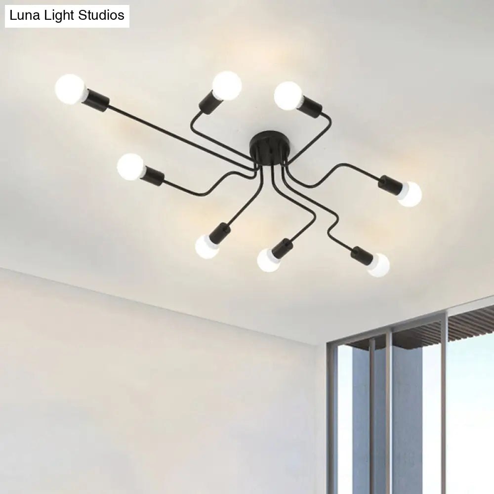 DecorBites™ DecorBites™ Loft Industrial Exposed Semi Flush Light Fixture - 4/6-Head Metallic Ceiling Light in Black/White for Living Room