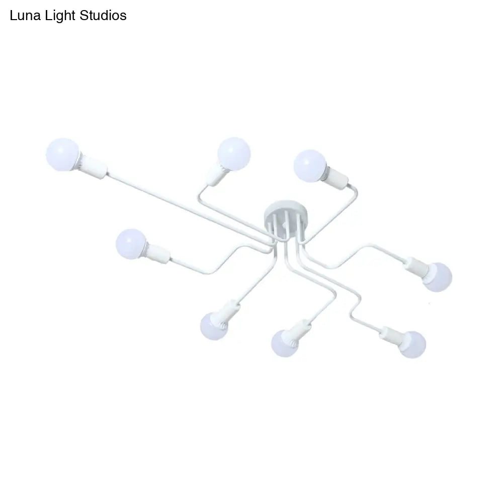 DecorBites™ DecorBites™ Loft Industrial Exposed Semi Flush Light Fixture - 4/6-Head Metallic Ceiling Light in Black/White for Living Room