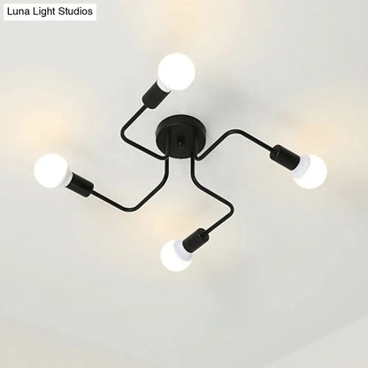 DecorBites™ DecorBites™ Loft Industrial Exposed Semi Flush Light Fixture - 4/6-Head Metallic Ceiling Light in Black/White for Living Room