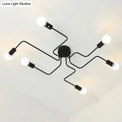 DecorBites™ DecorBites™ Loft Industrial Exposed Semi Flush Light Fixture - 4/6-Head Metallic Ceiling Light in Black/White for Living Room