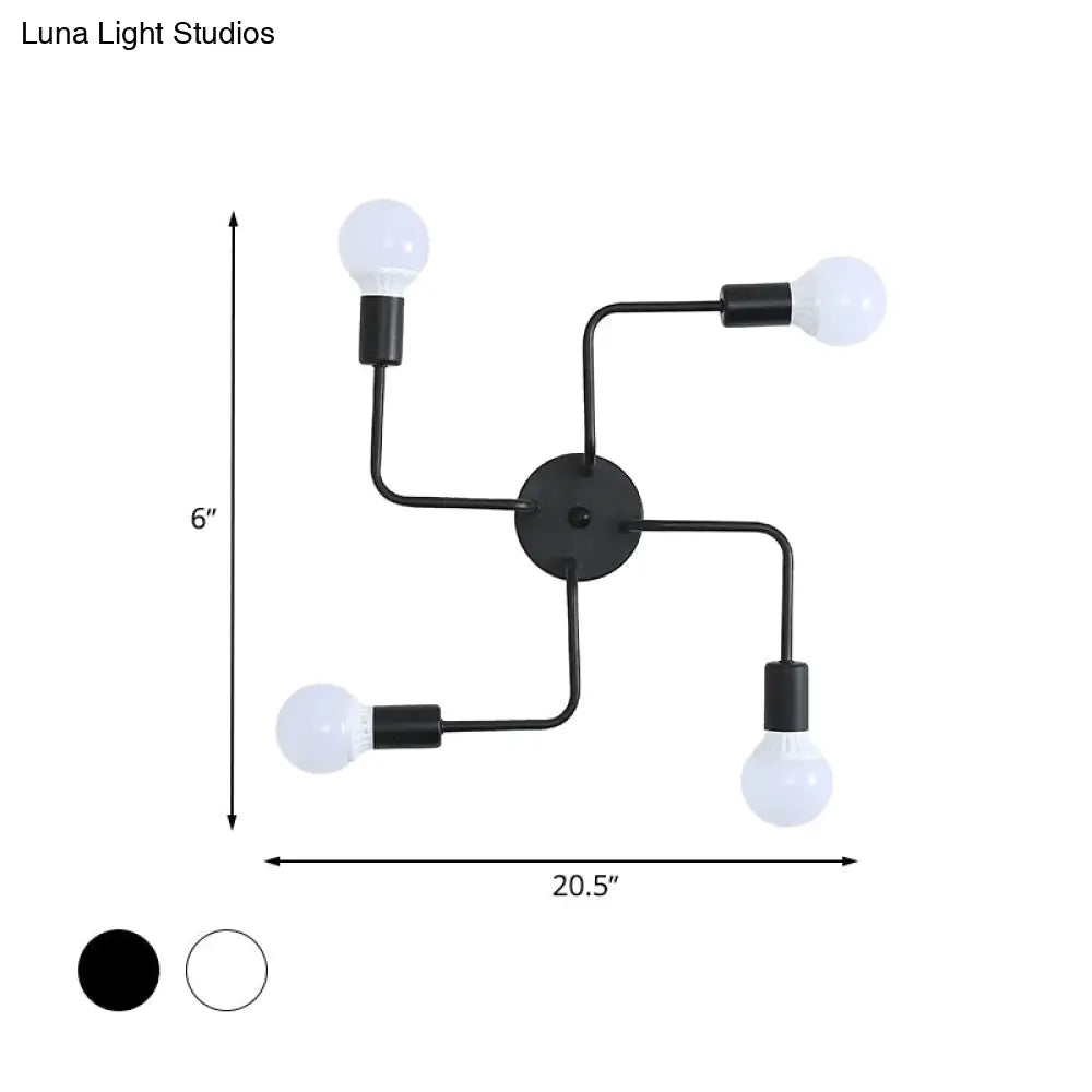 DecorBites™ DecorBites™ Loft Industrial Exposed Semi Flush Light Fixture - 4/6-Head Metallic Ceiling Light in Black/White for Living Room