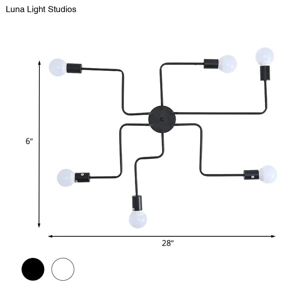 DecorBites™ DecorBites™ Loft Industrial Exposed Semi Flush Light Fixture - 4/6-Head Metallic Ceiling Light in Black/White for Living Room