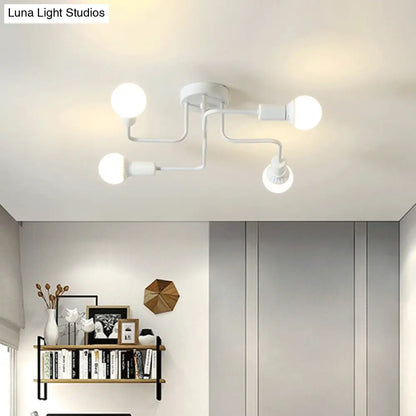 DecorBites™ DecorBites™ Loft Industrial Exposed Semi Flush Light Fixture - 4/6-Head Metallic Ceiling Light in Black/White for Living Room
