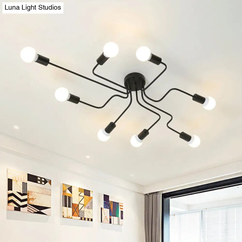 DecorBites™ DecorBites™ Loft Industrial Exposed Semi Flush Light Fixture - 4/6-Head Metallic Ceiling Light in Black/White for Living Room