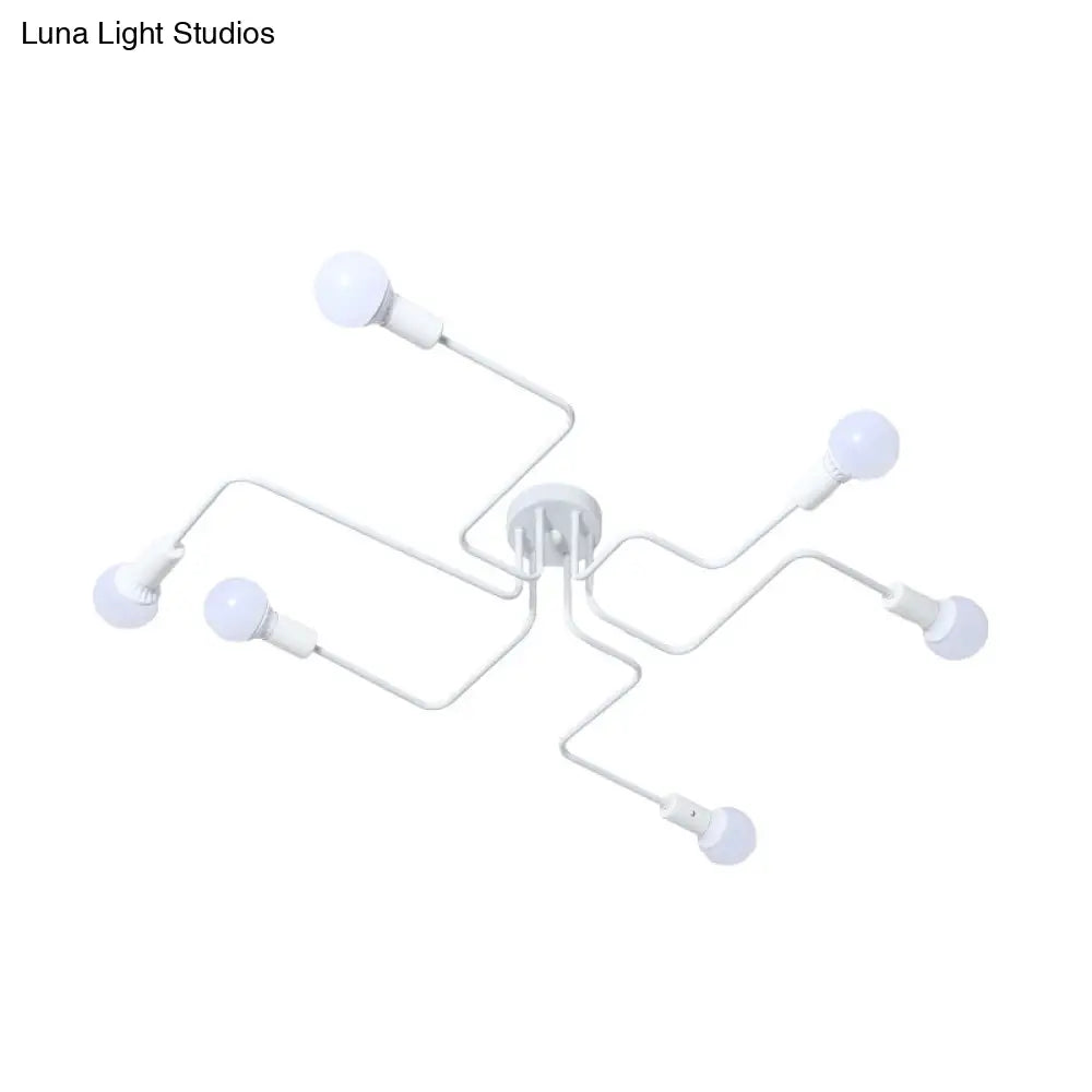 DecorBites™ DecorBites™ Loft Industrial Exposed Semi Flush Light Fixture - 4/6-Head Metallic Ceiling Light in Black/White for Living Room