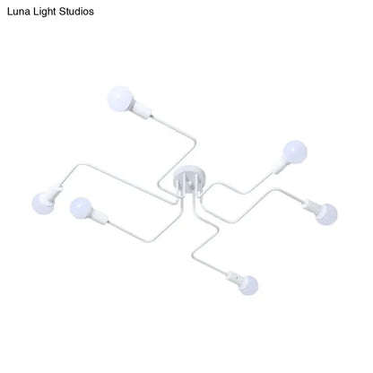 DecorBites™ DecorBites™ Loft Industrial Exposed Semi Flush Light Fixture - 4/6-Head Metallic Ceiling Light in Black/White for Living Room