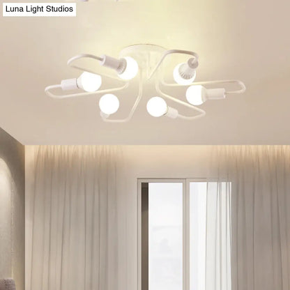 DecorBites™ DecorBites™ Loft Industrial Exposed Semi Flush Light Fixture - 4/6-Head Metallic Ceiling Light in Black/White for Living Room