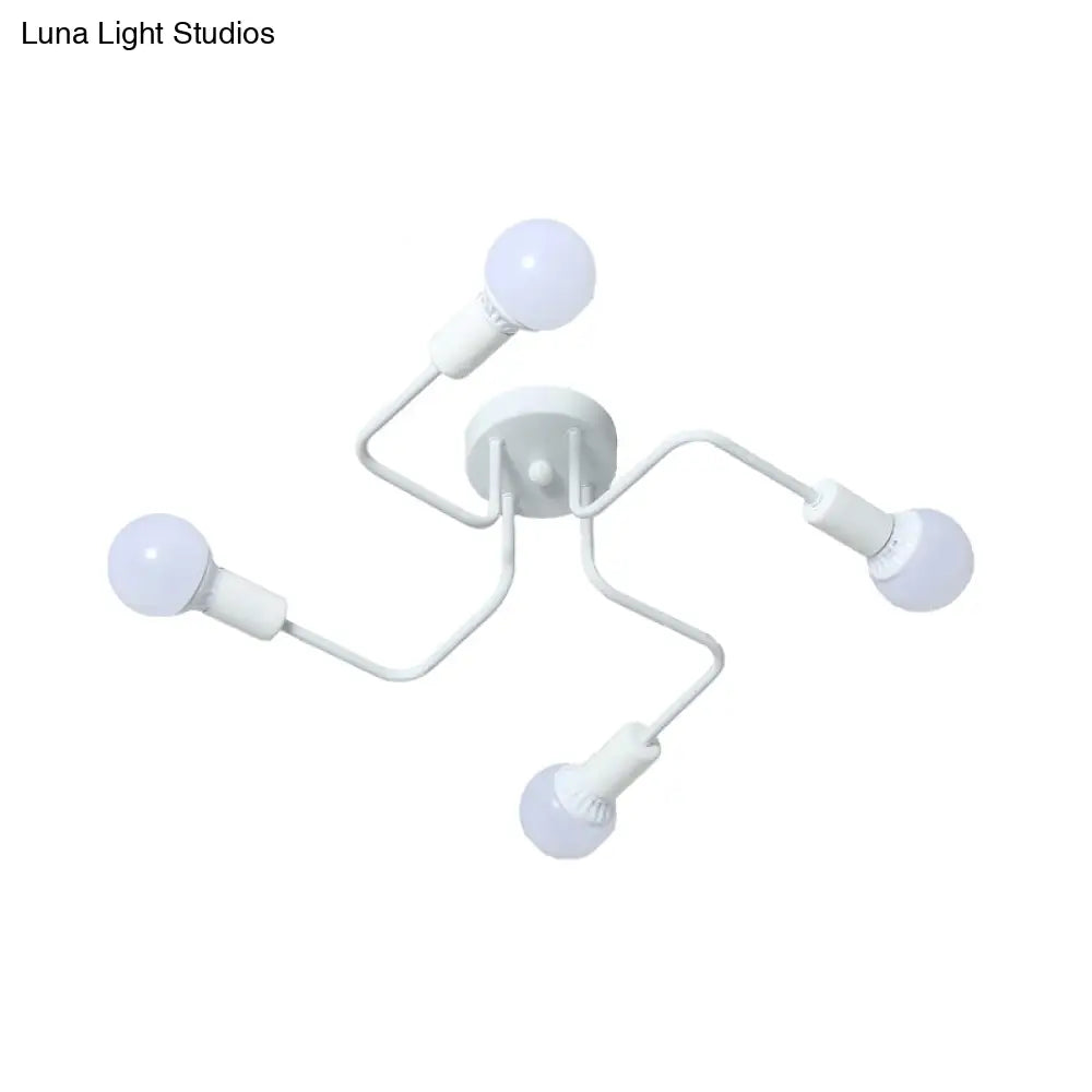 DecorBites™ DecorBites™ Loft Industrial Exposed Semi Flush Light Fixture - 4/6-Head Metallic Ceiling Light in Black/White for Living Room