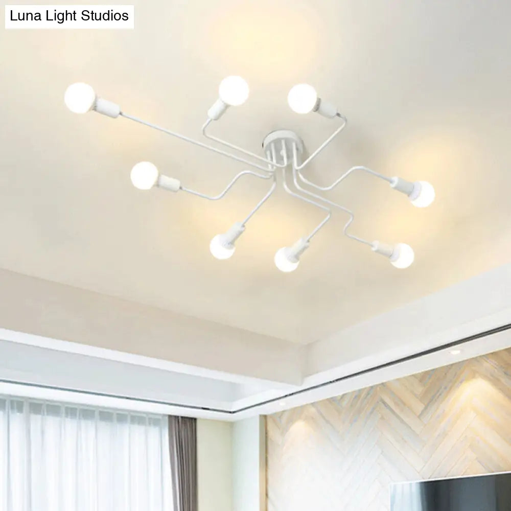 DecorBites™ DecorBites™ Loft Industrial Exposed Semi Flush Light Fixture - 4/6-Head Metallic Ceiling Light in Black/White for Living Room