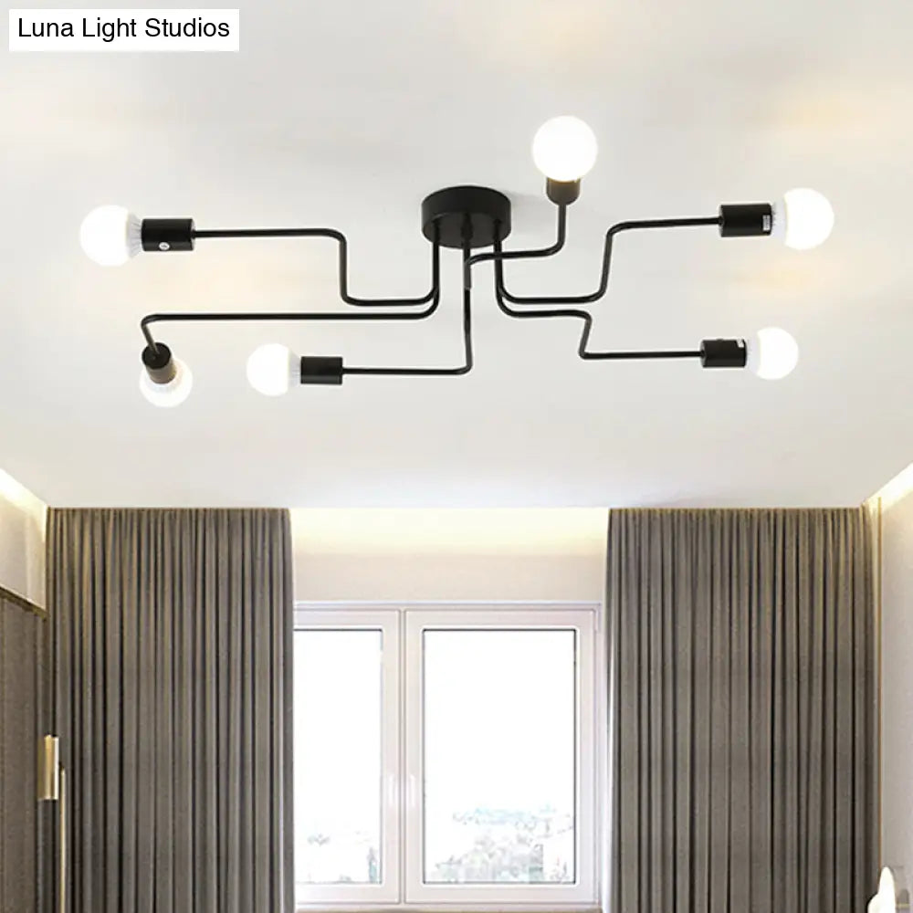DecorBites™ DecorBites™ Loft Industrial Exposed Semi Flush Light Fixture - 4/6-Head Metallic Ceiling Light in Black/White for Living Room