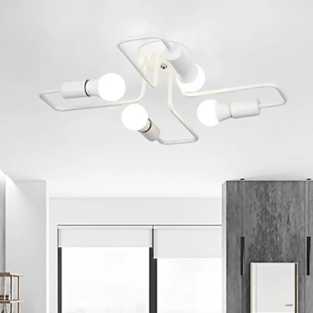 DecorBites™ DecorBites™ Loft Industrial Exposed Semi Flush Light Fixture - 4/6-Head Metallic Ceiling Light in Black/White for Living Room