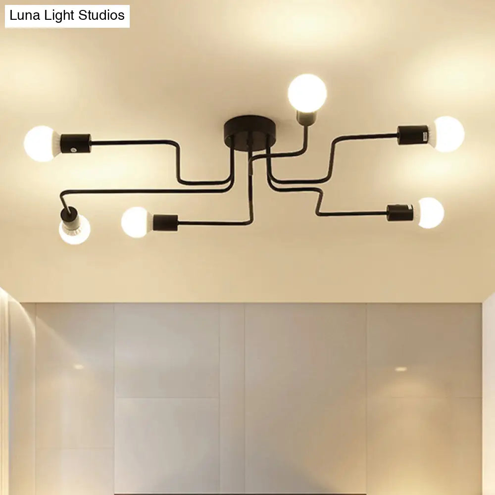 DecorBites™ DecorBites™ Loft Industrial Exposed Semi Flush Light Fixture - 4/6-Head Metallic Ceiling Light in Black/White for Living Room