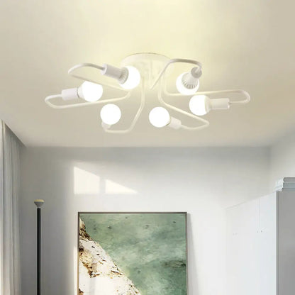 DecorBites™ DecorBites™ Loft Industrial Exposed Semi Flush Light Fixture - 4/6-Head Metallic Ceiling Light in Black/White for Living Room