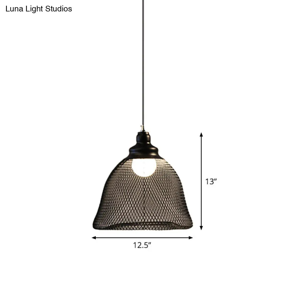 Loft Style Black Iron Mesh Drop Pendant Ceiling Suspension Lamp for Dining Room - 1-Light Dome/Bell/Oval Design