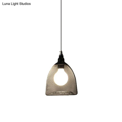 Loft Style Black Iron Mesh Drop Pendant Ceiling Suspension Lamp for Dining Room - 1-Light Dome/Bell/Oval Design