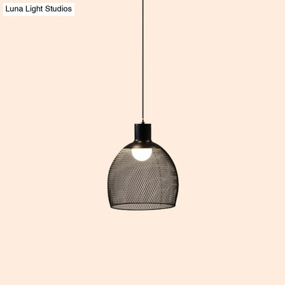 Loft Style Black Iron Mesh Drop Pendant Ceiling Suspension Lamp for Dining Room - 1-Light Dome/Bell/Oval Design