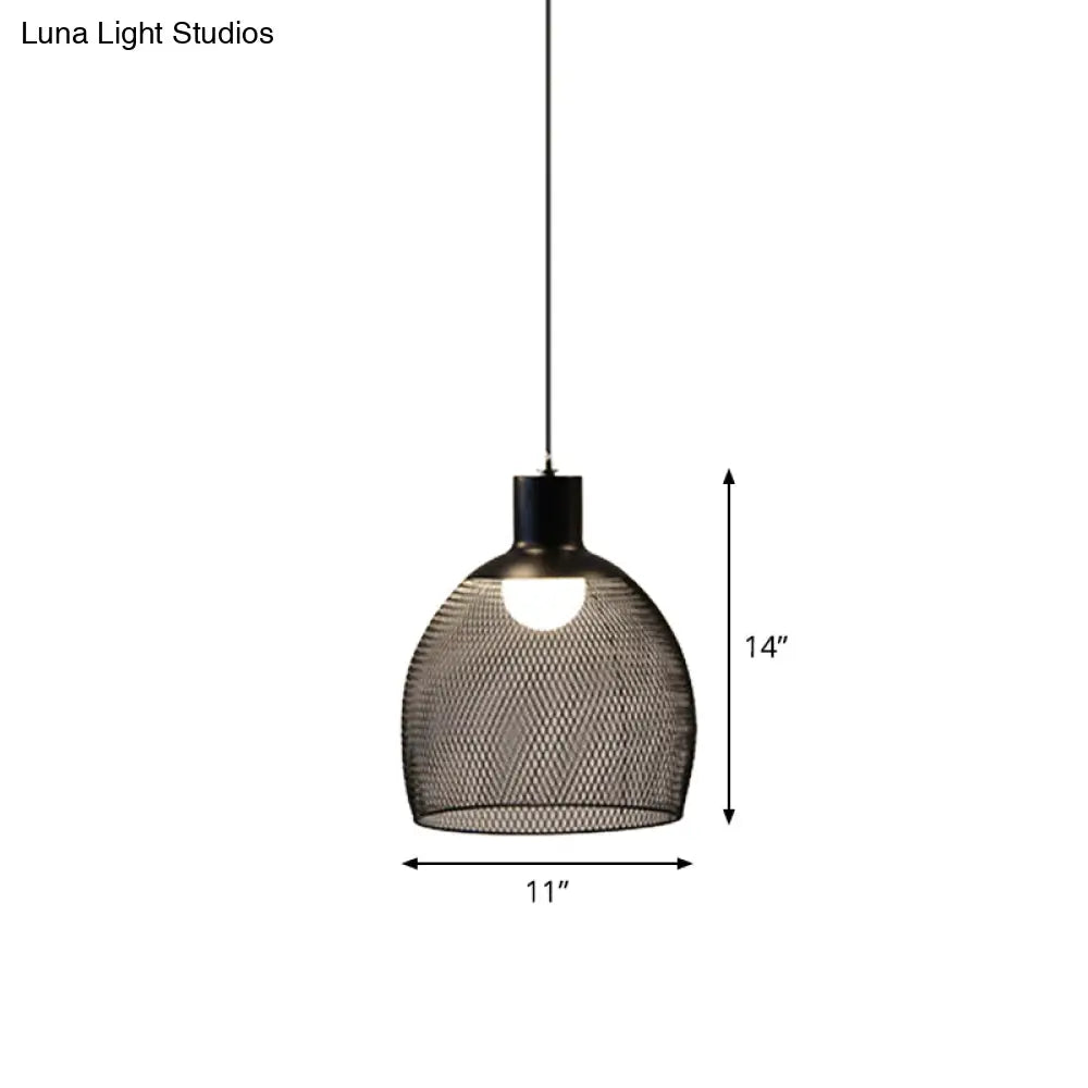 Loft Style Black Iron Mesh Drop Pendant Ceiling Suspension Lamp for Dining Room - 1-Light Dome/Bell/Oval Design